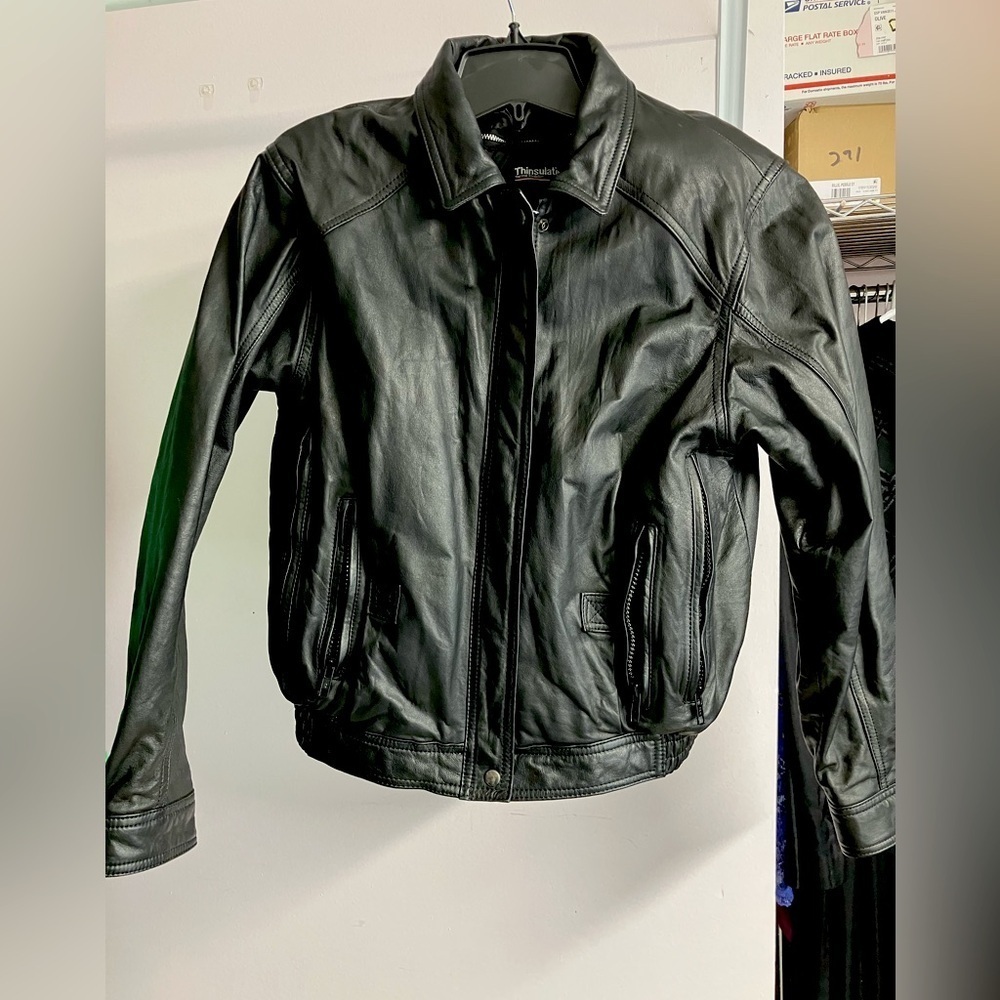 Women’s Leather Moto/Biker Jacket, Medium, Black, Thinsulate Lining, Berman’s